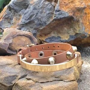 Faux Brown Leather Wrap Bracelet, Gold Tone